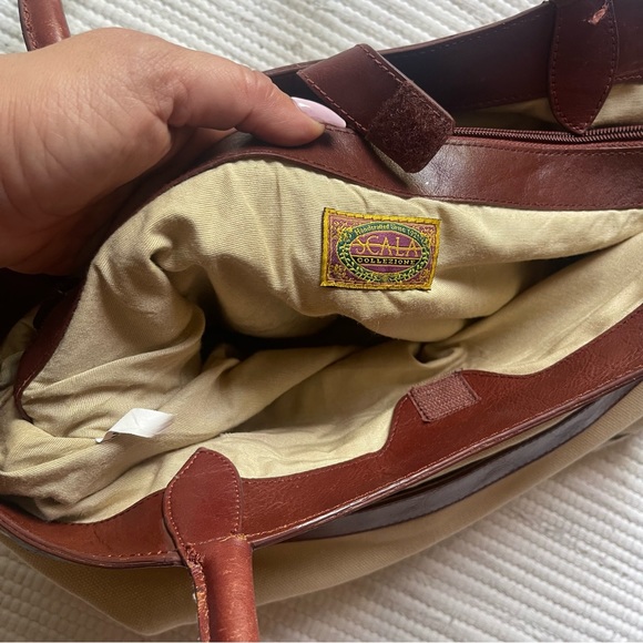 SCALA Tan Canvas Palm Tree Travel Tote | Leather Trim | Large Overnight Bag - Picture 13 of 14